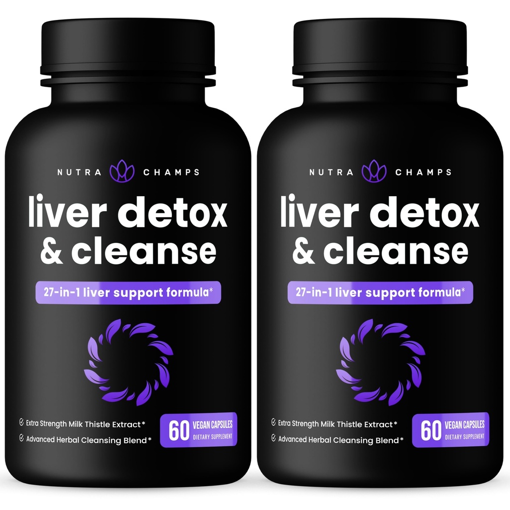 NutraChamps Liver Cleanse Detox & Repair Formula, Milk Thistle Extract with Silymarin, Artichoke, Dandelion, Chicory Root Powder, Premium Liver Support Pills Supplement, 60 Capsules (Pack of 2)
