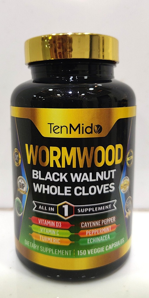 Wormwood Capsules Supplement for Men and Women, 10in1 Formula with Black Walnut, Whole Cloves, Turmeric, Cayenne Pepper & More - Digestive, Immune Support - Nutrient Rich - 150 Capsules