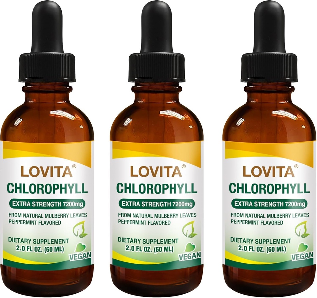 LOVITA Chlorophyll Liquid Drops, High Potency 120 mg/mL, 7,200 mg per Bottle, Natural Energy Booster & Immune Support, Internal Deodorant, Skin Health, Vegan & Non-GMO, Mint Flavor, 180 Servings