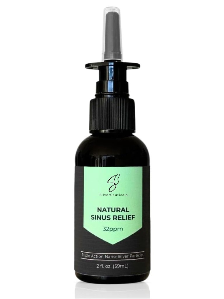 Sinus Relief Spray w/Colloidal Silver - Natural Allergy Symptom Relief - Infection - Relieve Congestion - Thin Mucus - Nasal Decongestant - Rinse & Clear Sinuses - Only 2 Ingredients - 2oz