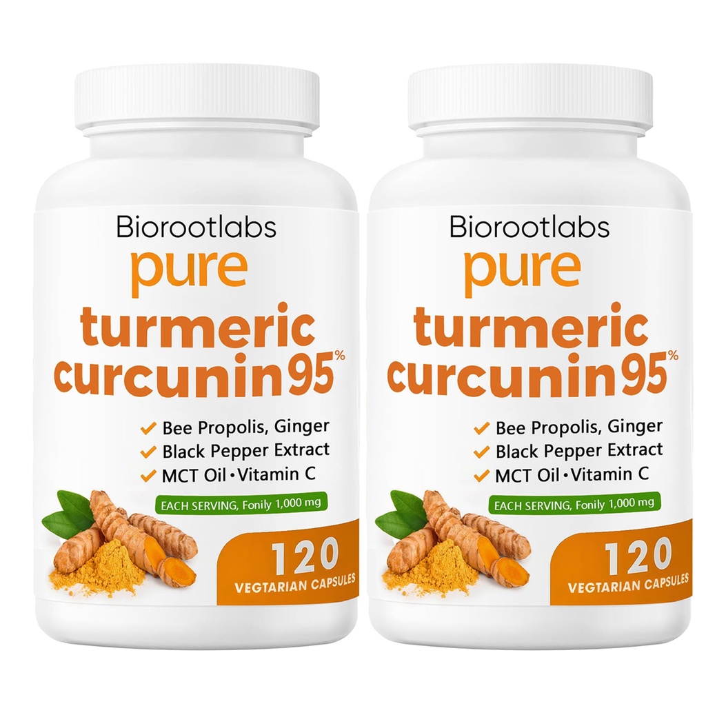 Biorootlabs Turmeric Curcumin Supplement 1000mg – 95% Curcuminoids with Ginger, Bee Propolis, Black Pepper, MCT Oil – High Absorption Formula for Wellness & Immune Support – 240 Count(2)