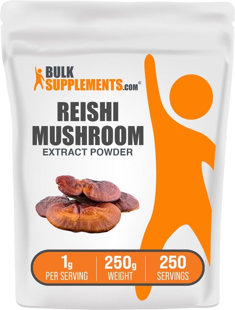 BulkSupplements.com Reishi Mushroom Extract Powder - Reishi Mushroom Powder, Supplement for Overall Well-Being - Gluten Free, 1g per Serving, 250g (8.8 oz) (Pack of 1)