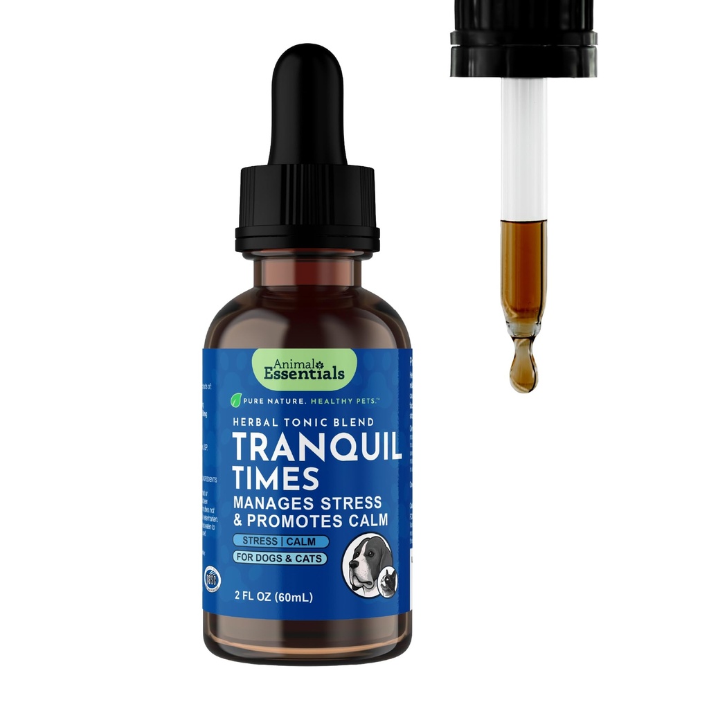 Animal Essentials Tranquility Blend - Valerian Root for Dogs & Cats, Organic Calming Drops for Dogs & Cats, Natural Pet Care Supplement to Relax & Sleep, Herbal Calm Support - 2 fl oz