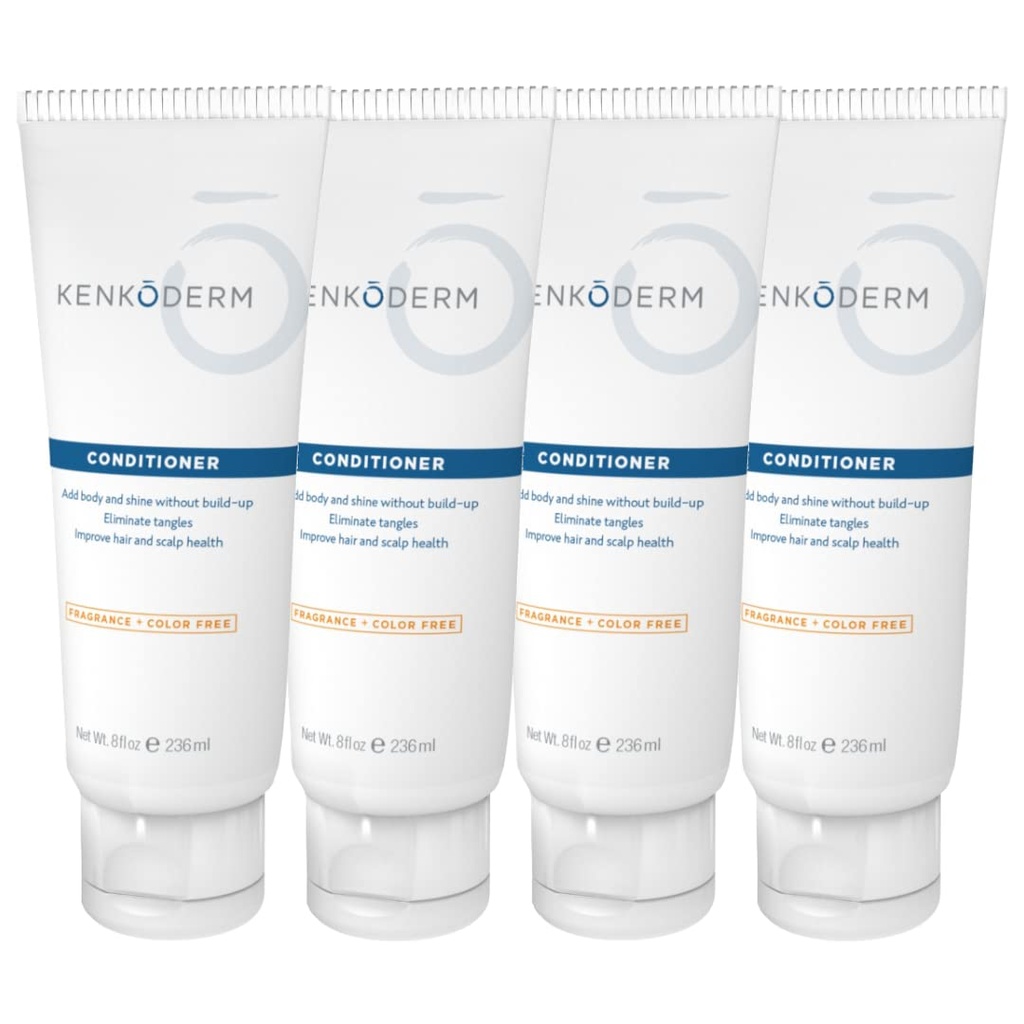 Kenkoderm Psoriasis Conditioner for Sensitive Hair & Skin with 3 Percent Salicylic Acid, Anti-Dandruff Deep Moisturizer for Itchy or Dry Scalp Relief, Color & Fragrance Free, 4 8-Ounce Tubes