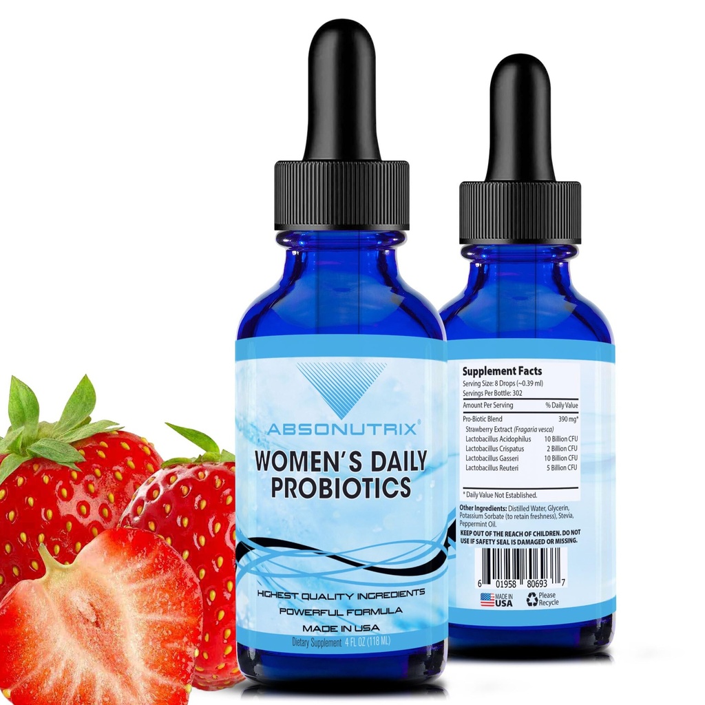 Women’s Daily Probiotics 390 mg, 4 Oz Liquid, 302 Servings, Made in USA, Quick Absorption, Quality Potent Ingredients, Non-GMO, GMP Certified Facility, Cruelty-Free Products
