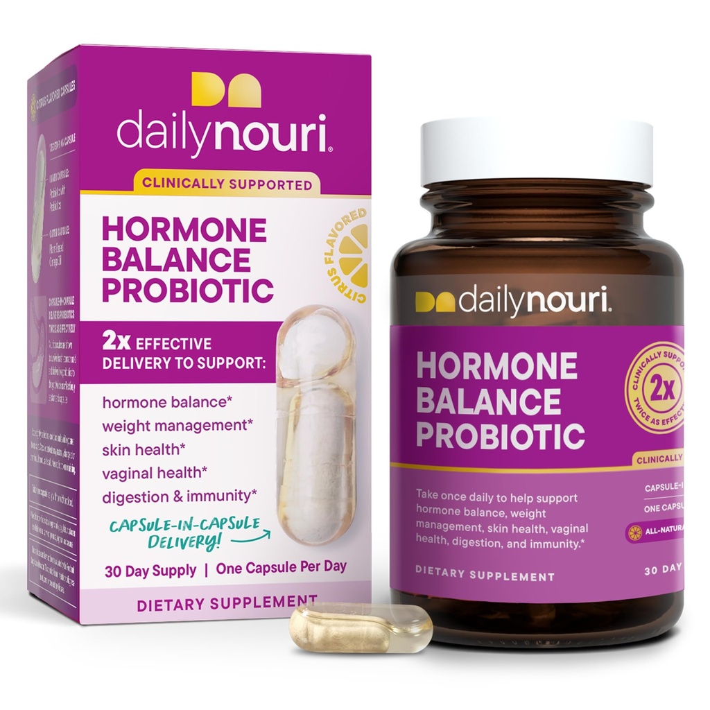 Daily Nouri Hormone Balance Probiotics for Women | Hormone Balance for Women | PMS, Hormonal Acne, & Bloating Support | 7 Clinically Studied Strains + Omega | 30-Day Supply