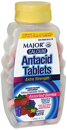 Major Pharmaceuticals 248740 Calcium Antacid Tablet, Extra Strength, Compare to Tums, Assorted Berries (Pack of 96)