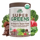 Country Farms Organic Super Greens Chocolate Flavor, 50 Organic Super Foods, USDA Organic Drink Mix, Packed with Fiber, Fruits, Vegetables, Mushrooms & Probiotics, Supports Energy, 7g Fiber