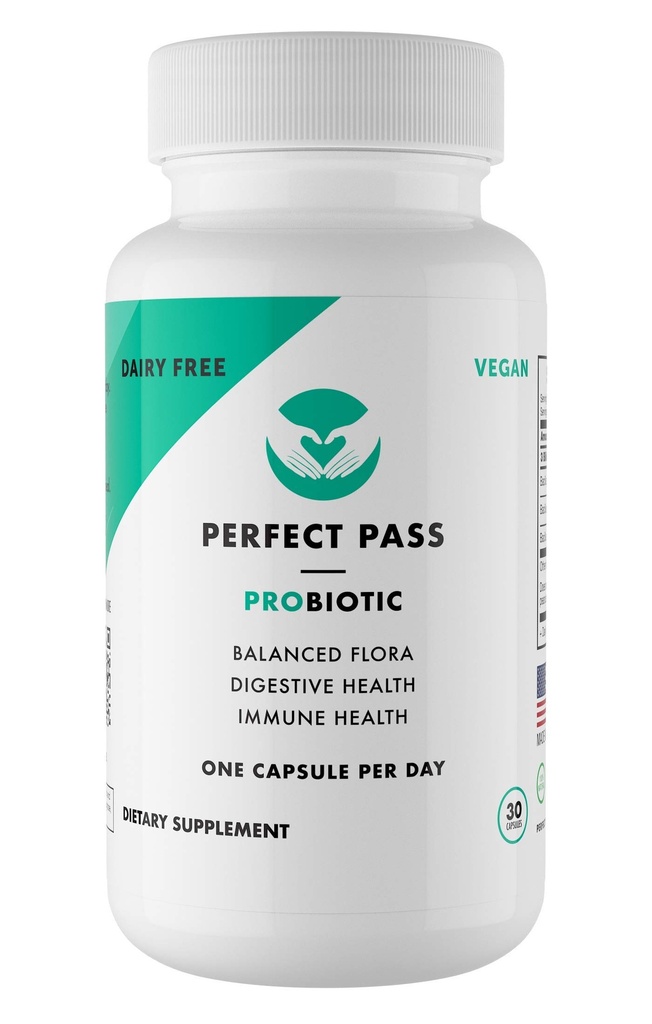 PERFECT PASS Probiotic, Natural Bacillus Spore Human Strains with 100% Survival Rate Through Stomach Acid and Bile for Gut and Digestive Wellness, Vegetarian, 30 Capsules