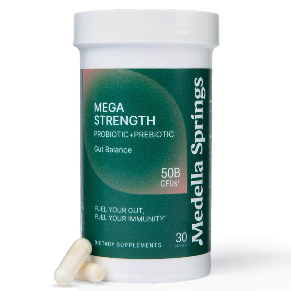 Mega-Strain 50 Billion CFU Probiotics + Prebiotics 30 Caps Probiotics for Women & Men - Maintain Good Flora Probiotic & Digestive Health - No Refrigeration Required Probiotics Lactobacillus Rhamnosus