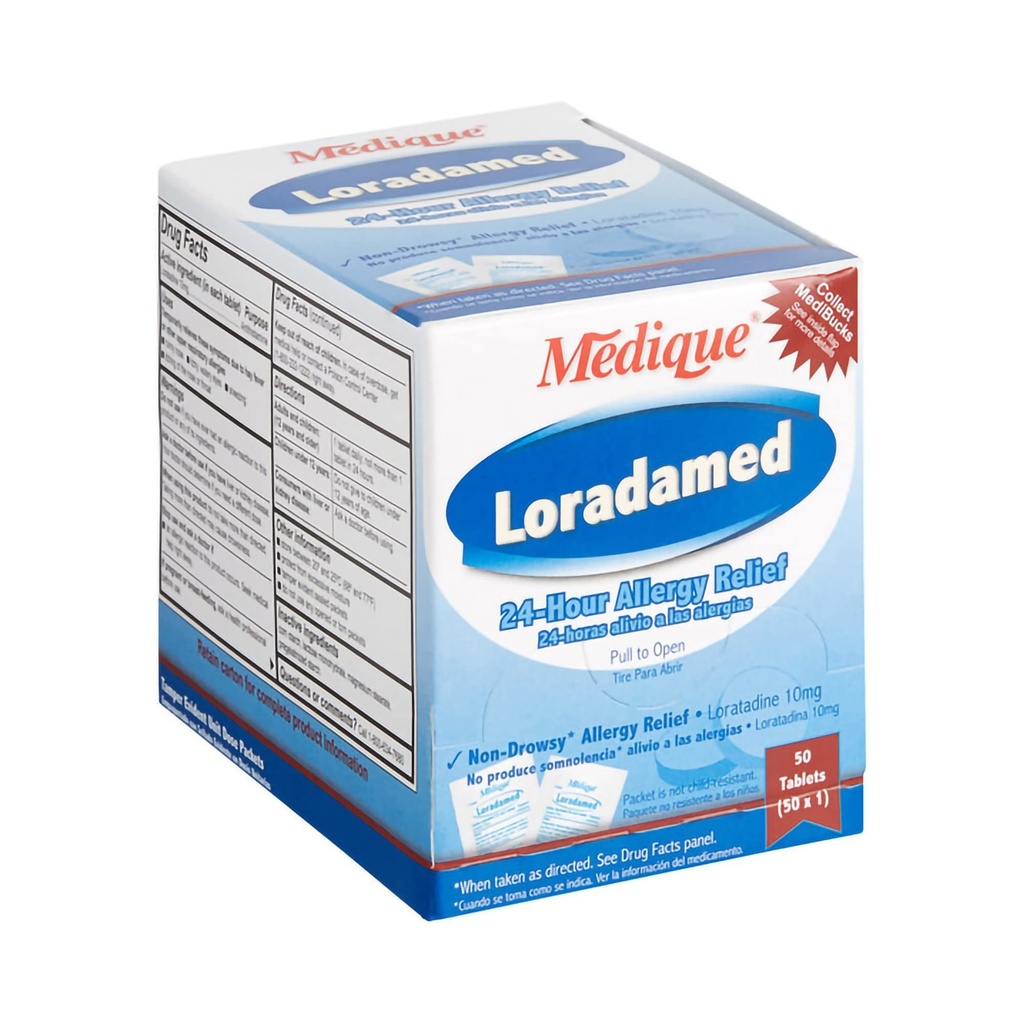 Medique Loradamed Allergy Relief 10 mg Loratadine Tablet, 1 per Box | Medique Loradamed delivers 10mg Loratadine per tablet for non-drowsy relief of hay fever & upper respiratory allergy symptoms