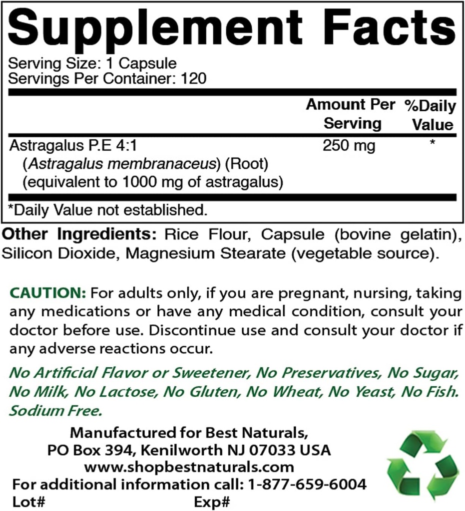 Best Naturals Astragalus 1000 mg & Magnesium Glycinate 425 mg