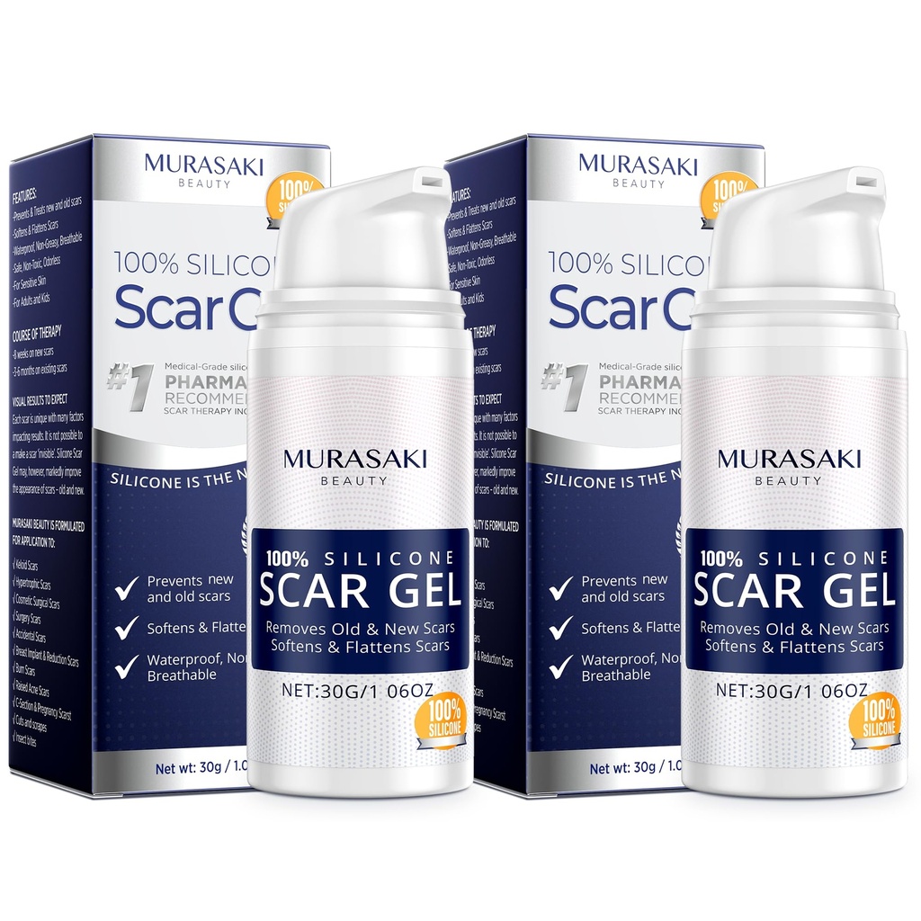 100% Silicone Scar Gel 2 Pack: 2 x 1.06oz Tubes for Surgical Scars, C-Section, Acne, Keloids, Burns, Stretch Marks – Advanced Scar Treatment for Old & New Scars