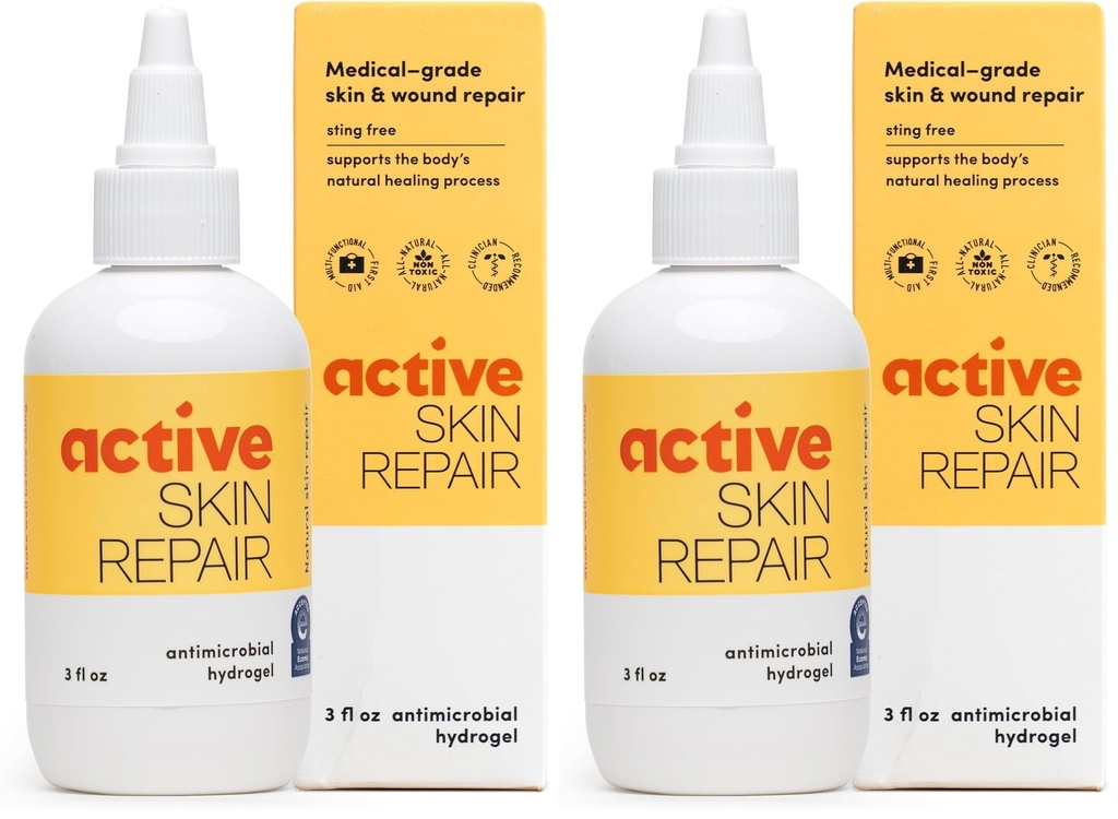 Active Skin Repair First Aid Healing Skin Hydrogel - Natural & Non-Toxic Repairing Ointment with Hypochlorus Acid for Minor Cuts, Wounds, Scrapes, Rashes, Sunburns, & More, 3 oz (Pack of 2)