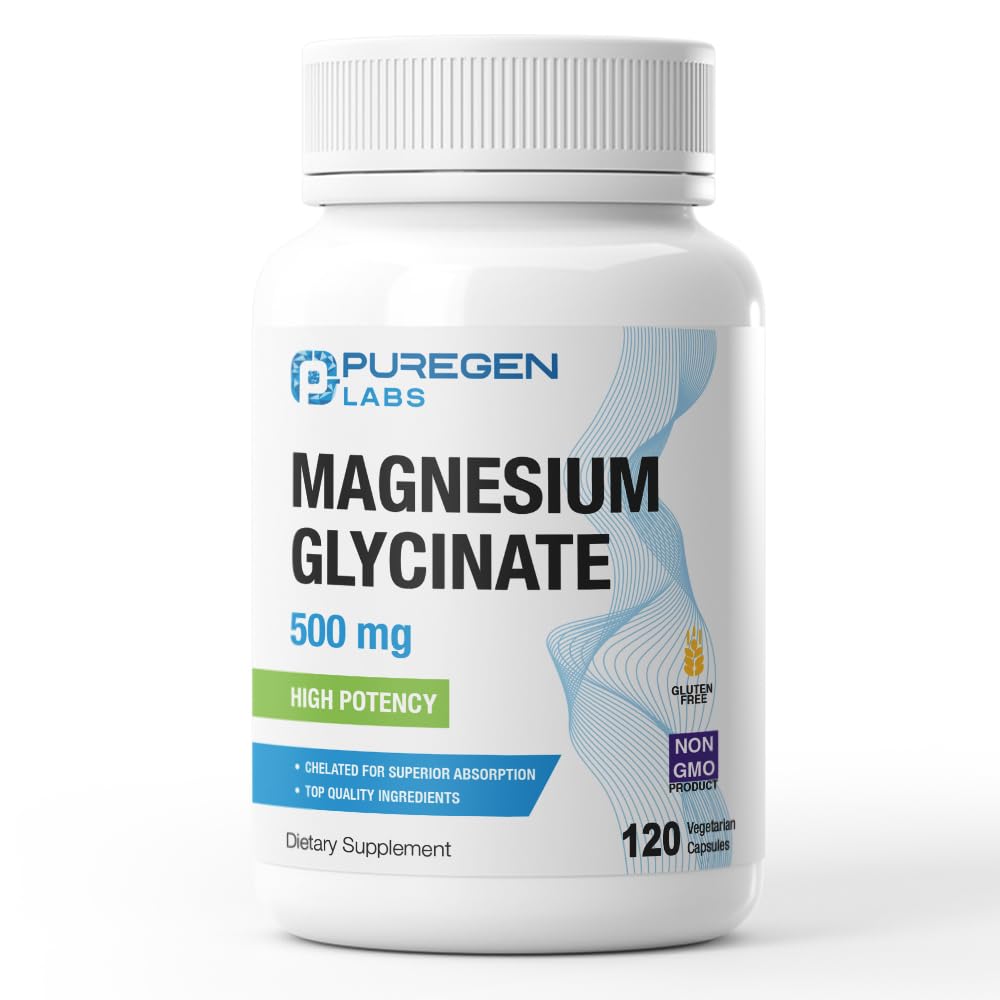Magnesium Glycinate 500mg [High Potency] 120 Veggie Caps, Chelated for Superior Absorption | No Harmful Additives | Non-GMO, NO Gluten and Dairy, Gentle on Stomach