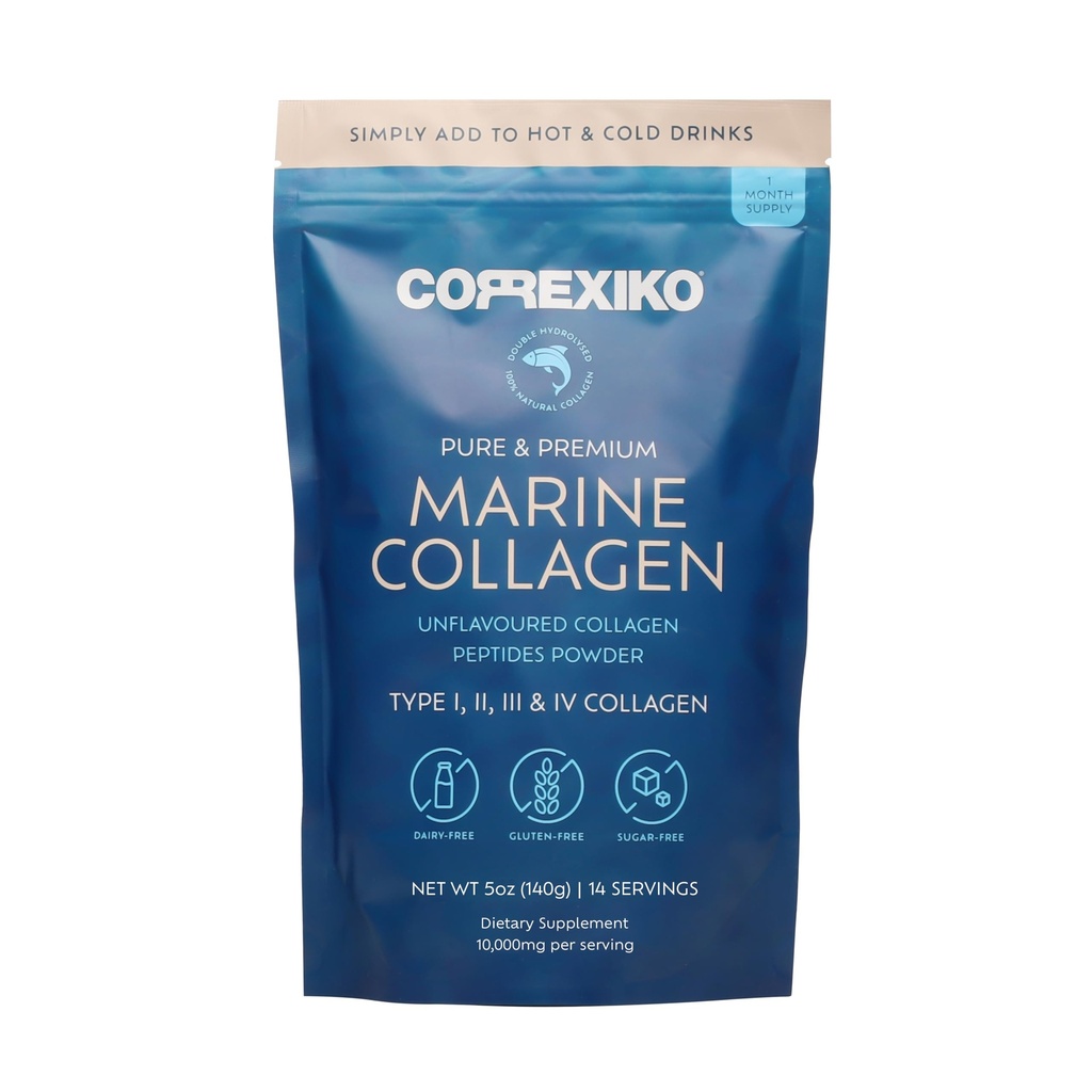 CORREXIKO Marine Collagen Powder Supplement Unflavored - 10,000mg Double Hydrolyzed Collagen Peptides per Serving - Formulated for Maximum Absorption - Hair, Skin & Nails - 5oz, 14 Servings