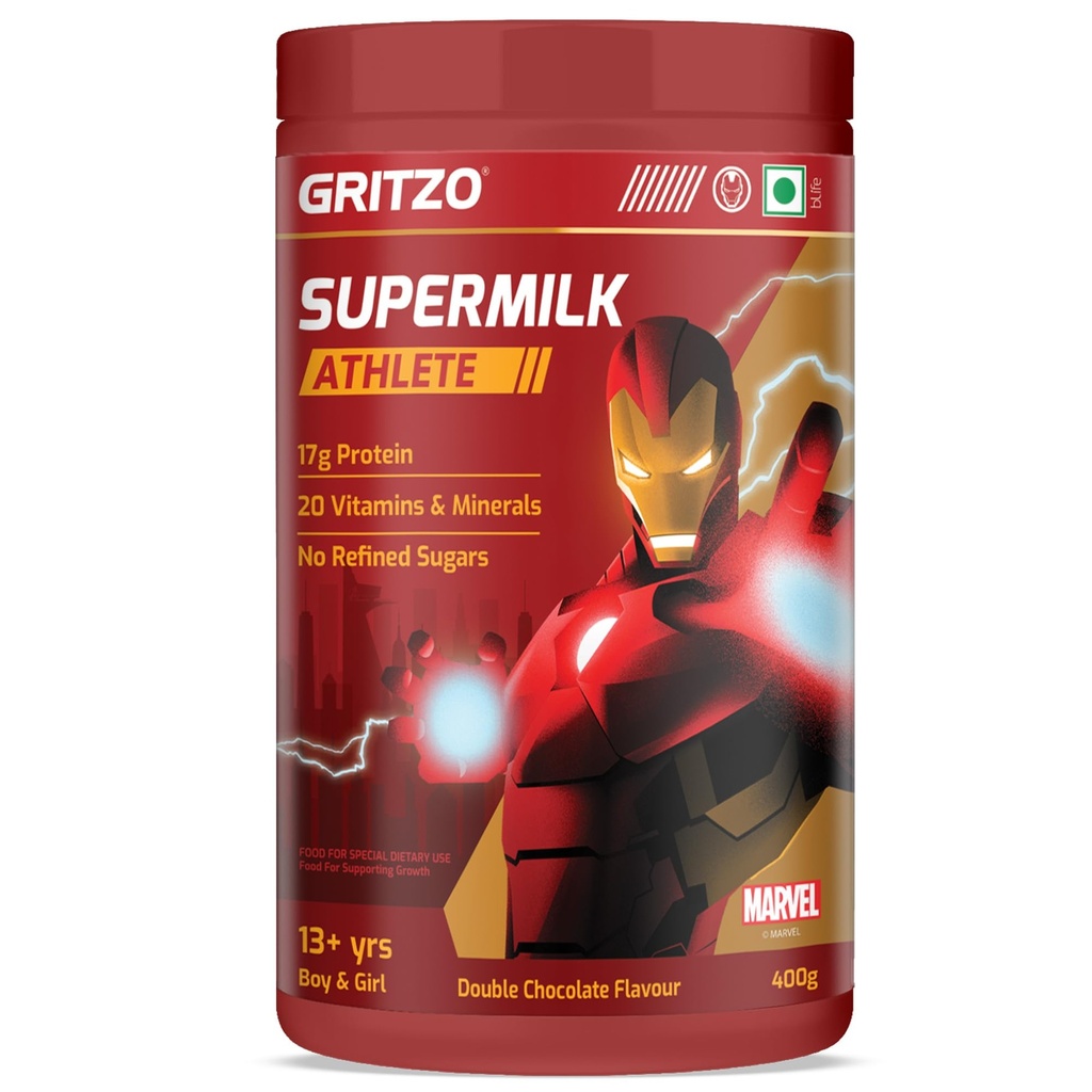 Gritzo SuperMilk Athlete Iron Man (13+ Kids), Double Chocolate, 400g