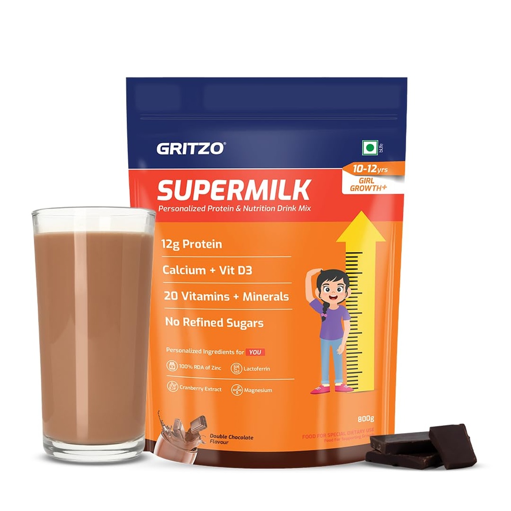 Gritzo SuperMilk Growth+ (10-12y Girl), Double Chocolate, 800g