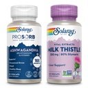 SOLARAY Ashwagandha and Milk Thistle Supplement Bundle, 18X Absorption Ashwagandha Capsules for Mood Support Plus Milk Thistle Extract, Vegan, 60-Day Guarantee, 30ct/60ct