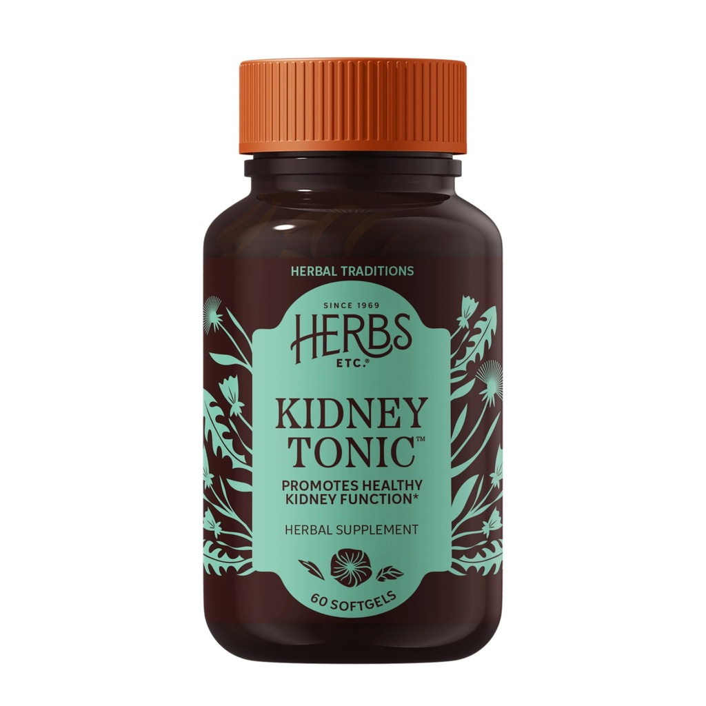 Herbs Etc. Kidney Tonic Softgels - Herbal Supplement for Healthy Kidney Function - Dandelion, Saw Palmetto & Parsley - Supports Fluid Balance - Gluten-Free & Organic - 60 Count (60 Servings)