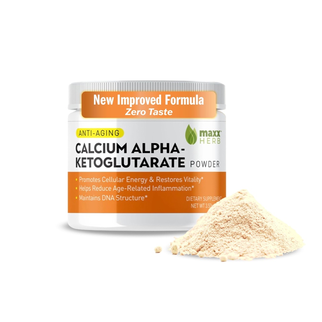 Maxx Herb Calcium AKG, Pure Calcium Alpha - Ketoglutarate Powder (Ca-AKG), for Energy, Vitality, Mental Focus, Clarity & DNA Structure, Non-GMO & Gluten Free - 100 Gram Jar (67 Servings)