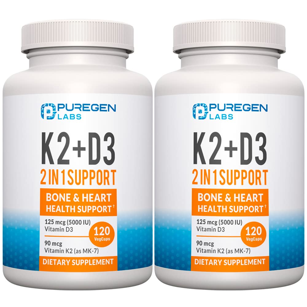 2 in 1 High Potency Formula 90mcg Vitamin K2 (MK7) and 5000 IU Vitamin D3 Supplement for Bone and Heart Health | Non-GMO Formula Vitamin D3 & K2 Complex, Total 240 Capsules I 8 Month Supply
