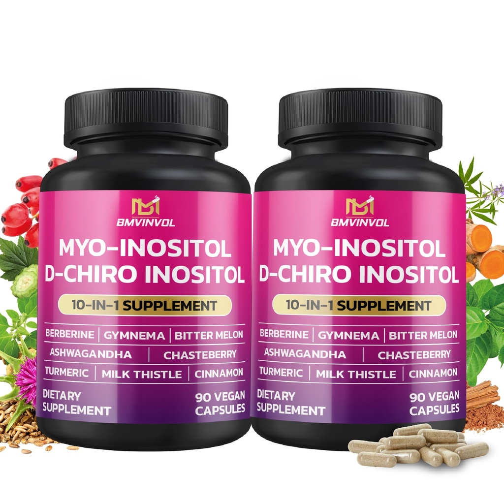 BMVINVOL 2 Pack Inositol Supplement-Myo-Inositol and D-Chiro Inositol Ideal 40:1 Ratio - Plus Berberine, Cinnamon, Ashwagandha+5 More-60 Day Supply