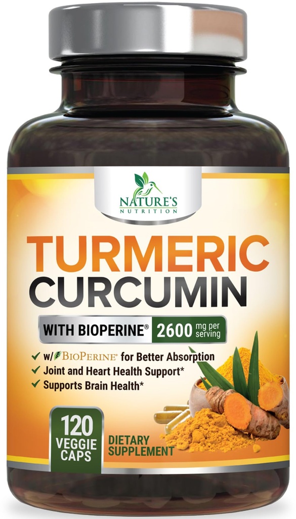 Turmeric Curcumin Supplement - 2400mg Organic Turmeric Per Serving - 95% Curcuminoids & BioPerine Black Pepper Extract for Best Absorption - Natural Vegan Joint Support, Bottled in USA - 120 Capsules