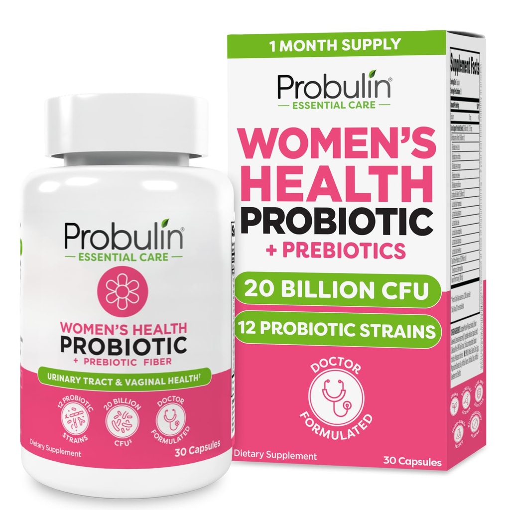 Probulin Womens Probiotic - Vaginal, UT, Gut & Immune Health with Lactobacillus Reuteri - 20 Billion CFU, 12 Probiotic Strains & Prebiotics - 30 Vegan, Gluten Free Capsules for Whole-Body Wellness