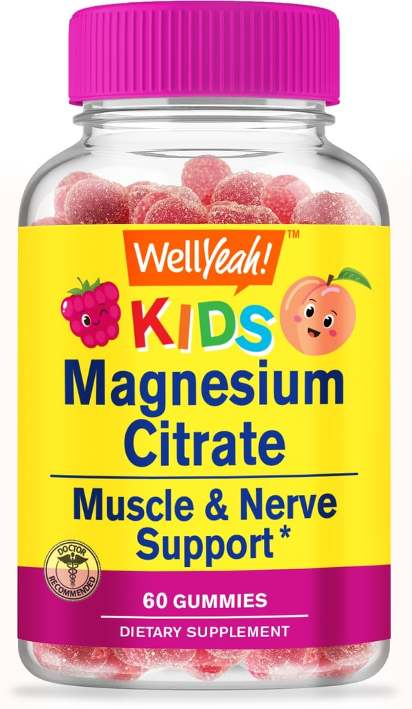 WellYeah Magnesium Citrate Gummies for Kids - Chewable Stress Relief Supplement for Children - Natural Calm, Mood Support, Non-GMO, Gluten Free - Natural Sourced Flavors - 60 Gummies