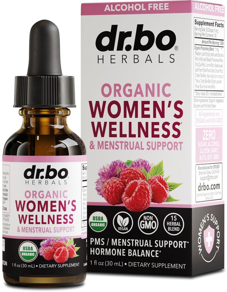 Hormone Balance for Women & PMS Relief - Women's Wellness Organic Hormonal Balance Supplements Liquid Drops & Menstrual Cramp Period Support - Raspberry Leaf, Chasteberry, Black Cohosh Supplement 1 Oz