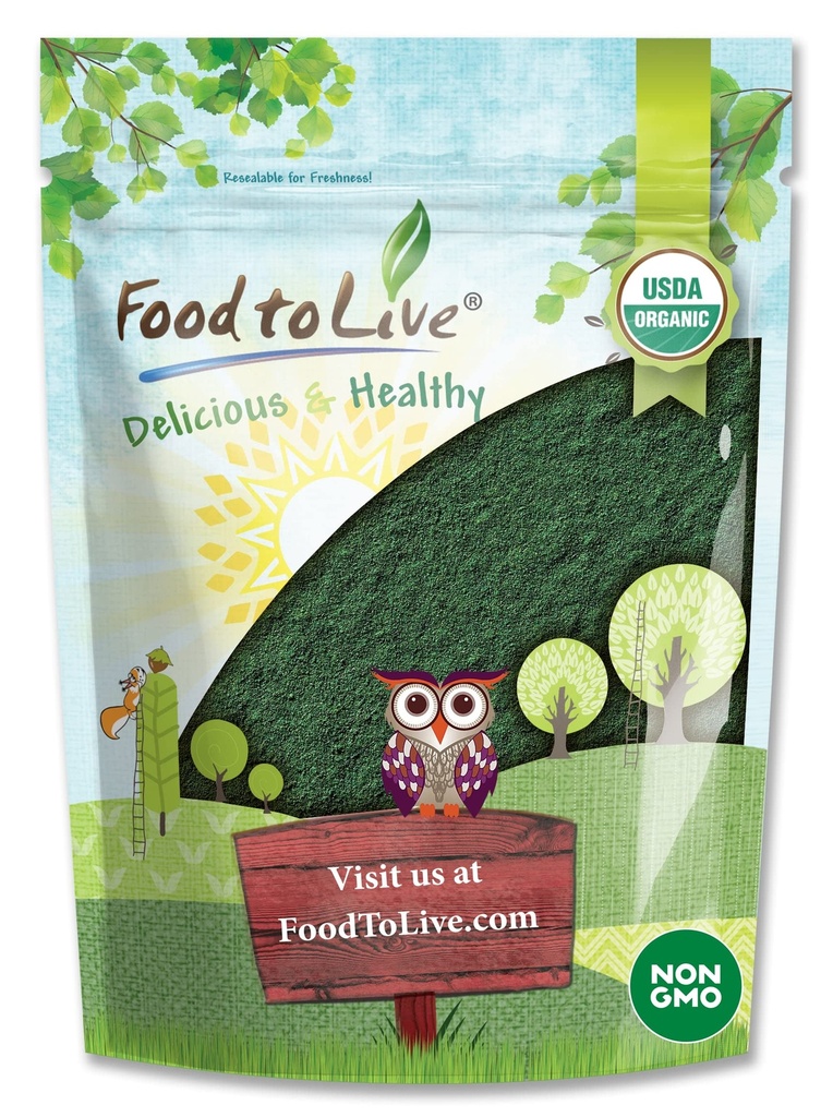 Food to Live Organic Spirulina Powder, 1 Pound | Organic Blue-Green Algae Powder, Vegan, Non-GMO, Kosher, Fine Powder for Smoothies, Baking, and Recipes