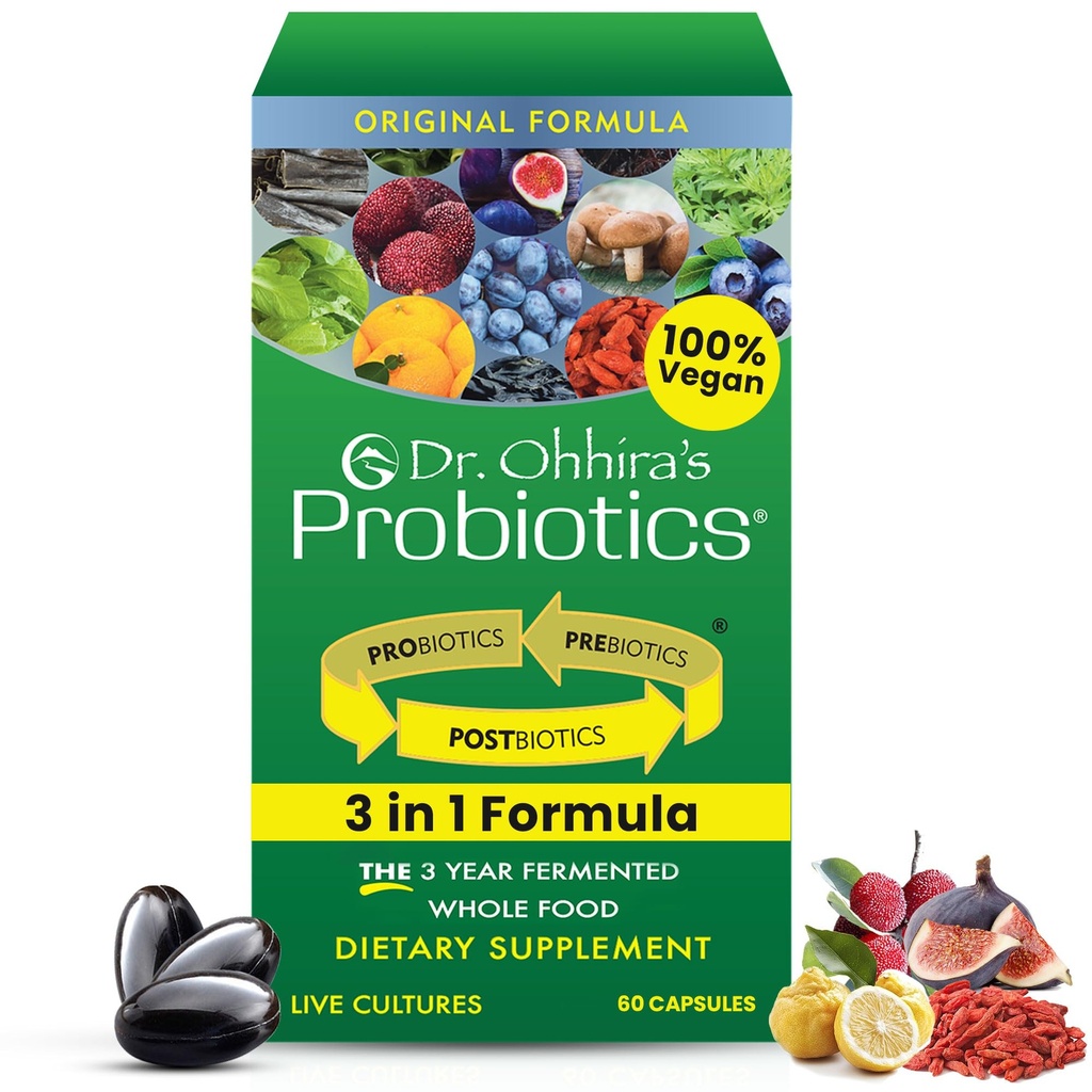 Dr Ohhira's 3-in-1 Probiotics, Prebiotics and Postbiotics to Support Digestive Health for Men & Women | Support Complete Gut Health with Pre, Pro and Post biotics Supplement | 60 Vegan Capsules