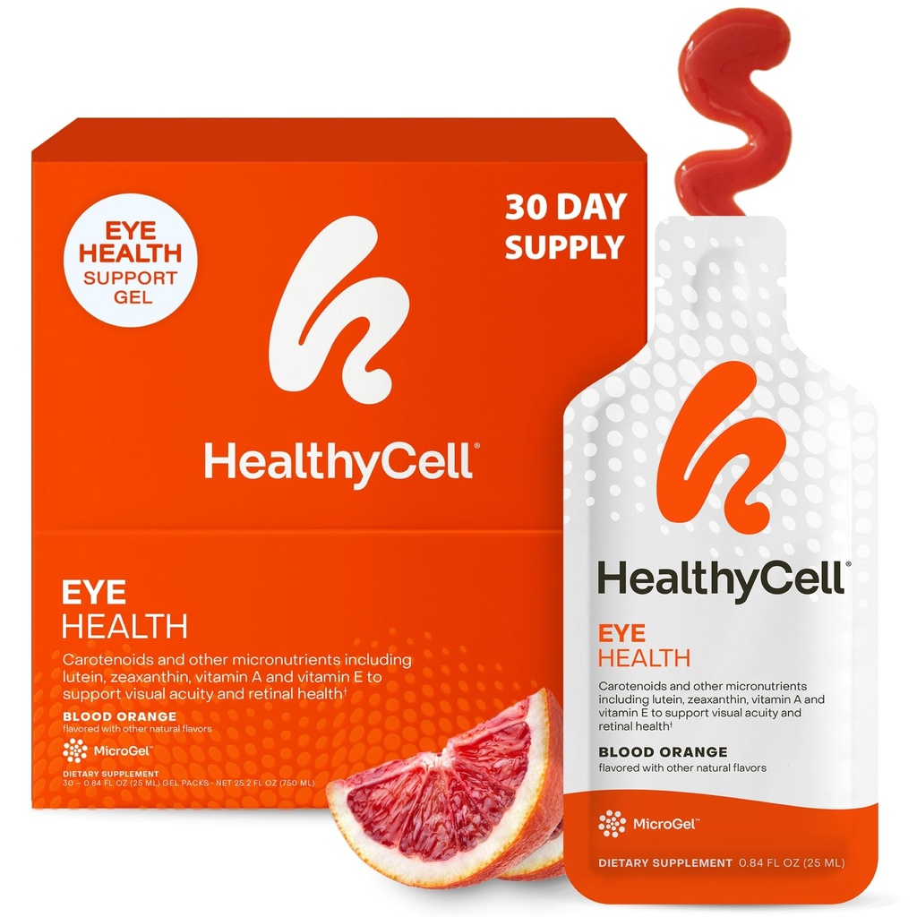 Healthycell Eye Health Daily Liquid Supplement - 30 Gel Packs | Eye Vitamins & Minerals with Lutein, Zeaxanthin, Astaxanthin & Beta Carotene for Sight Care & Macular Support