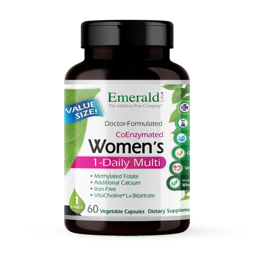 EMERALD LABS Women's 1-Daily Multi - Multivitamin for Women - Includes Calcium, Zinc, Vitamin B & More - Bone & Immune Support Supplement* - Gluten-Free - 60 Vegetable Capsules