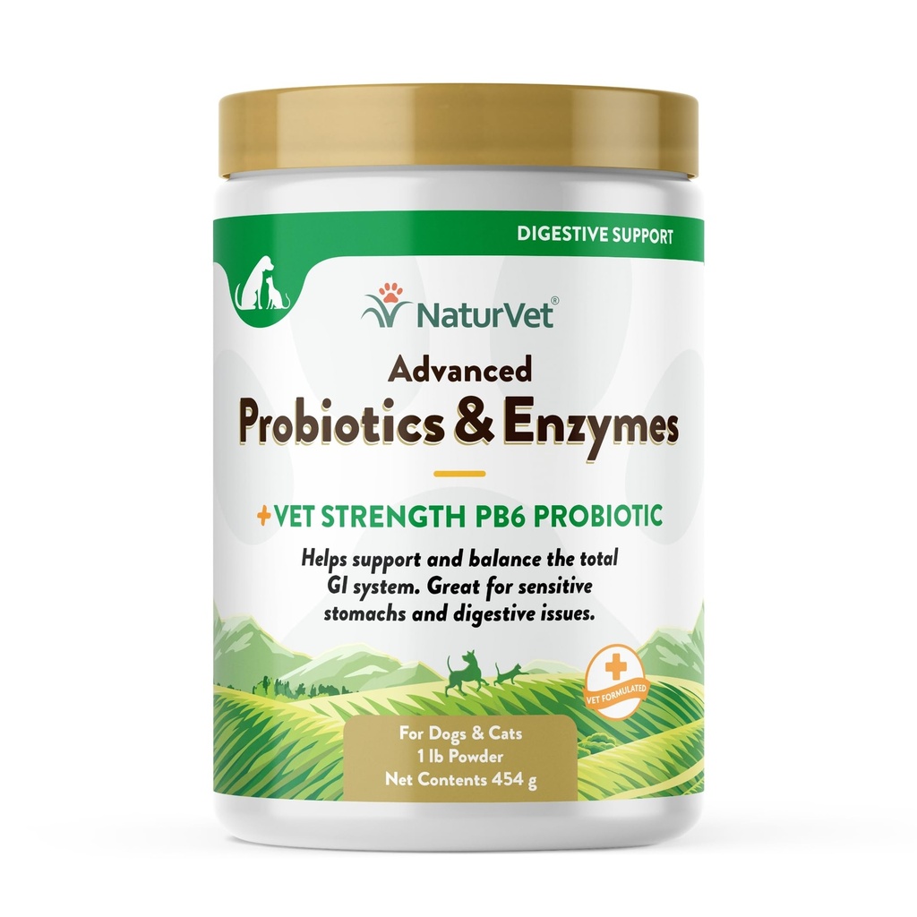 NaturVet – Advanced Probiotics & Enzymes - Plus Vet Strength PB6 Probiotic | Supports and Balances Pets with Sensitive Stomachs & Digestive Issues | for Dogs & Cats (1 lb)