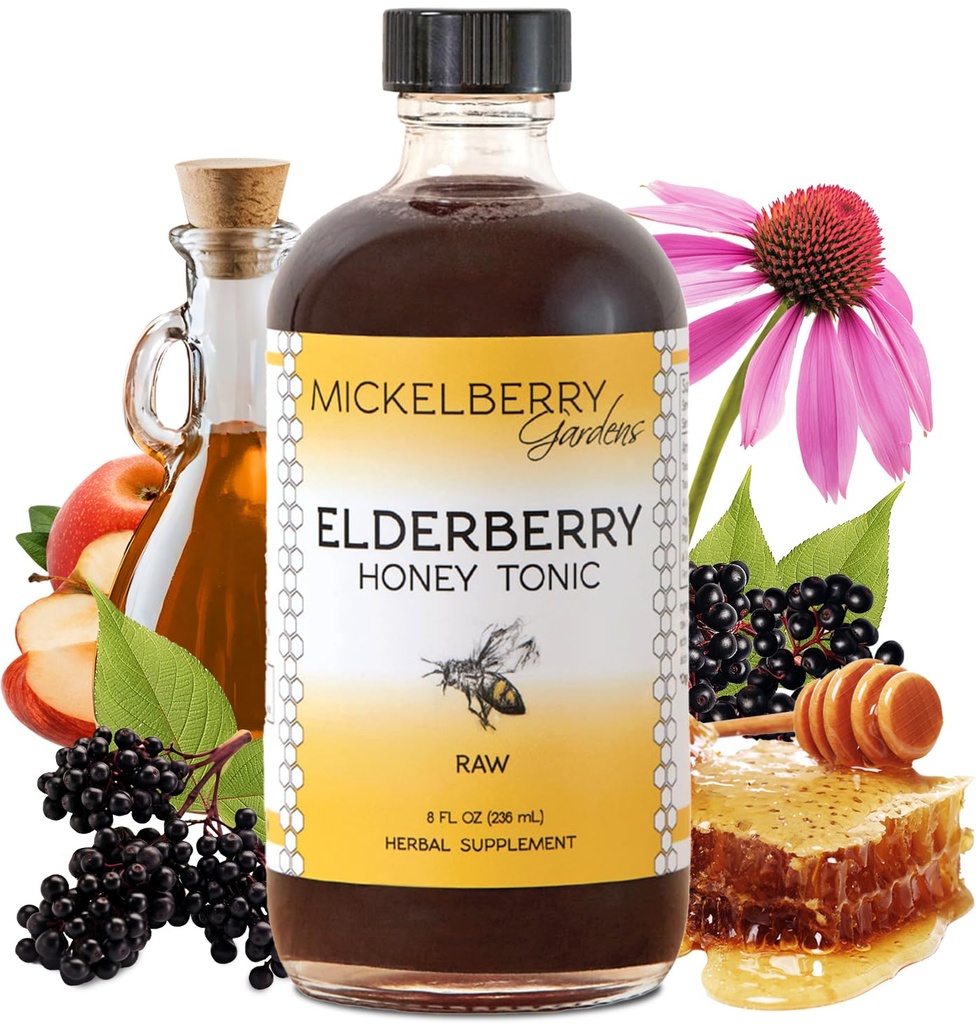 Mickelberry Gardens Elderberry Honey Tonic 8oz Immune Support Herbal Syrup