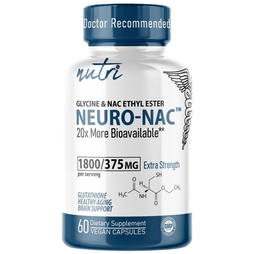 Nutri Neuro NAC Supplement 375mg Extra Strength with 1800mg Glycine - N-Acetyl Cysteine Ethyl Ester - 20x More Bioavailable - Boost Glutathione 10x More - 90 Vegan Capsules - 3rd Party Tested