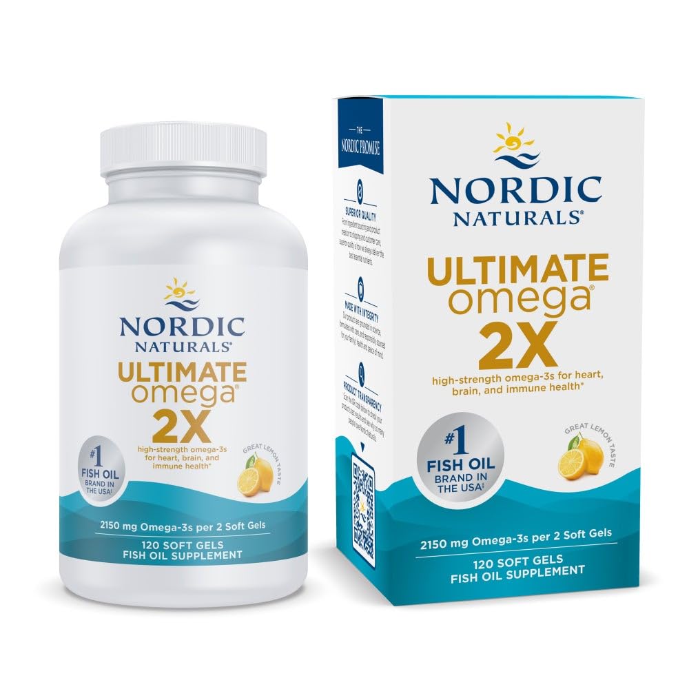 Nordic Naturals Ultimate Omega 2X | 2150 Mg Omega 3 Fish Oil Supplement EPA And DHA | For Optimum Wellness & Heart Health | Lemon Fish Oil For Men And Women | 120 Softgels