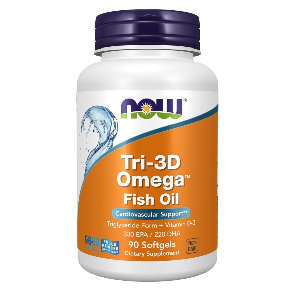 NOW Foods Supplements, Tri-3D Omega™, Triglyceride Form of Omega-3 Fish Oil + Vitamin D-3, Molecularly Distilled, 90 Softgels
