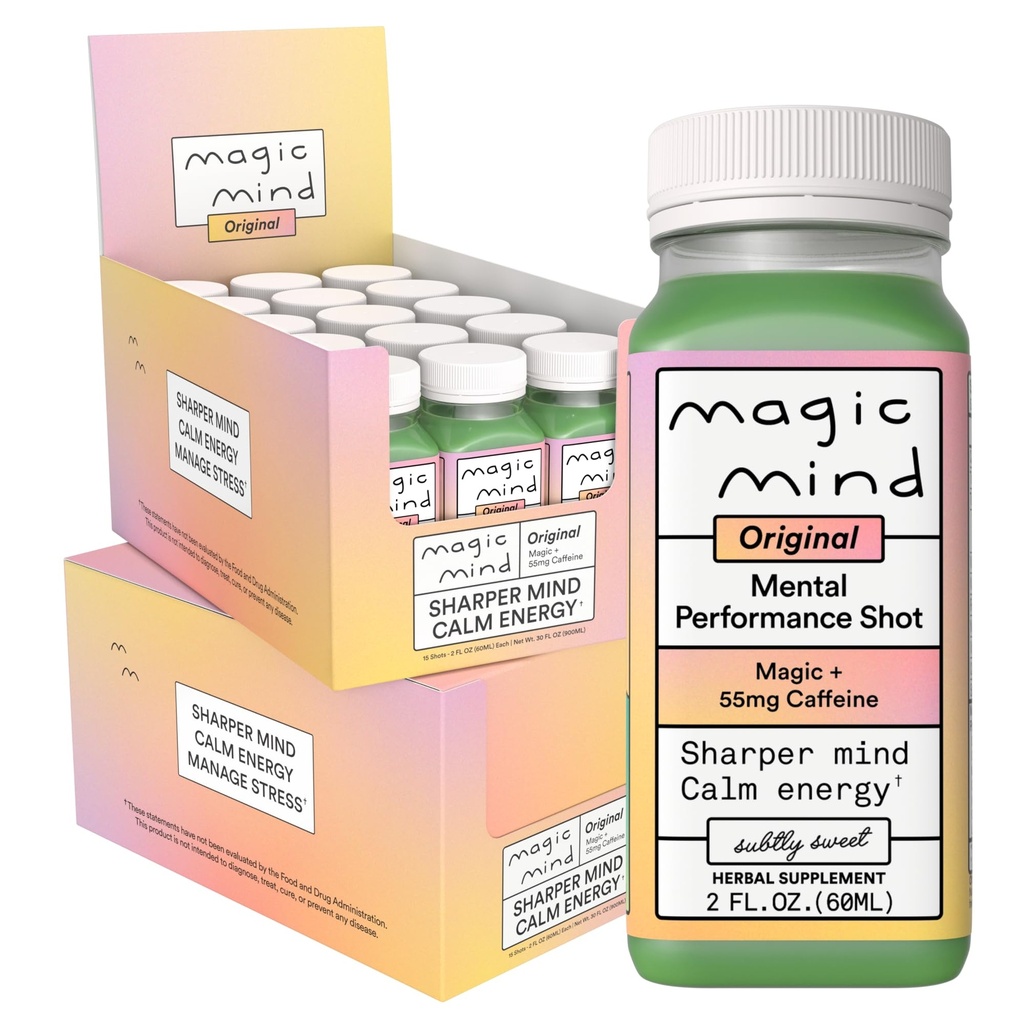 Magic Mind Original Energy & Focus Nootropic Shot, Lion's Mane, Ashwagandha & Citicoline, Cognitive Support & Mental Performance, Nano-Encapsulated for 5x Absorption, 2oz (30 Pack)