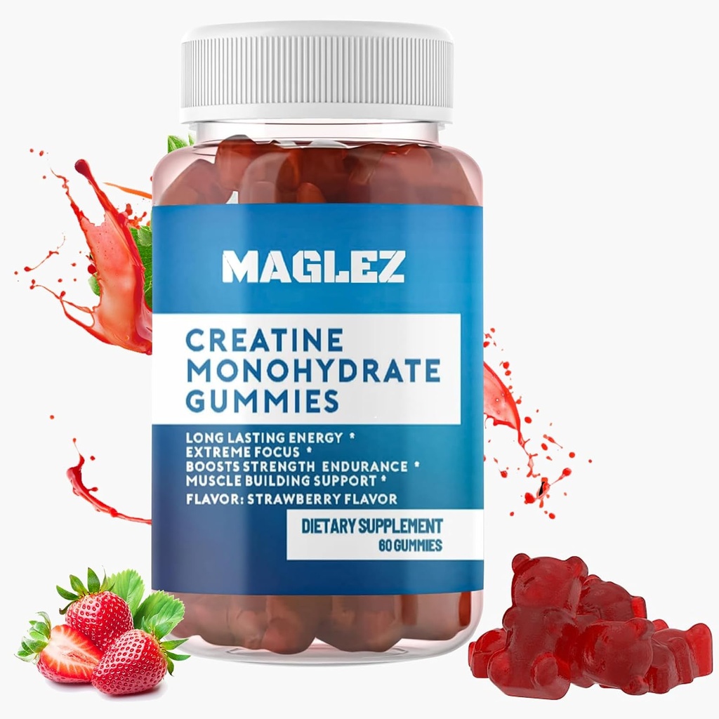 Creatine Gummies – Tasty Gains for Women & Men – Vegan, Gluten-Free Strawberry Creatine Gummy – 60 Count for Supports Muscle Growth & Strength