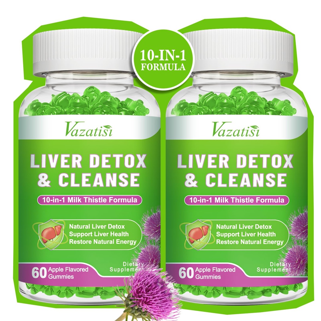 Liver Cleanse Detox Repair Gummies, Milk Thistle Gummies with Artichoke, Dandelion for Liver Support, Vegan & Non-GMO, Gelatin-Free, Apple Flavor 120ct