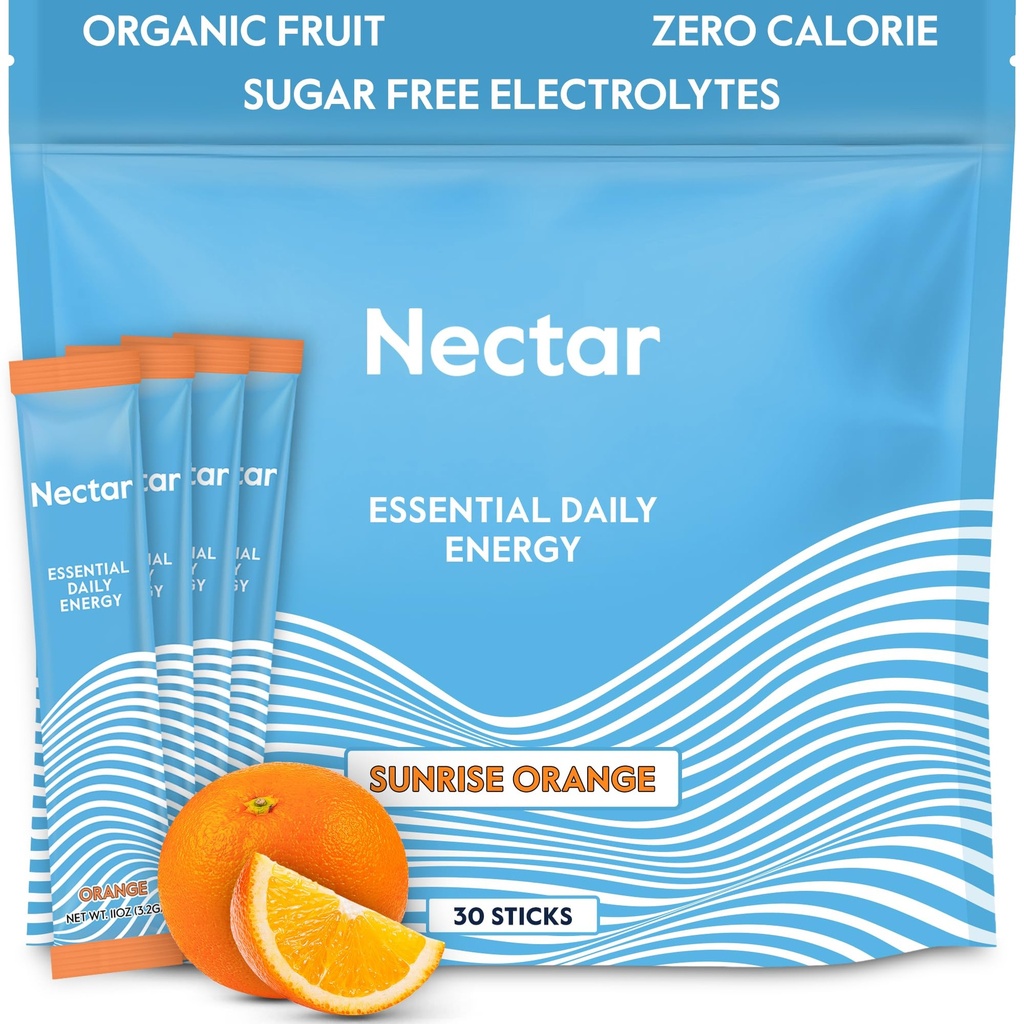 Nectar Energy Booster - Organic Caffeine, B12 & Electrolytes - Sugar Free & Zero Calorie – Healthy Coffee, Energy Drink & Soda Alternative – Hydration & Energy Drink Mix (Orange 30 Powder Packets)