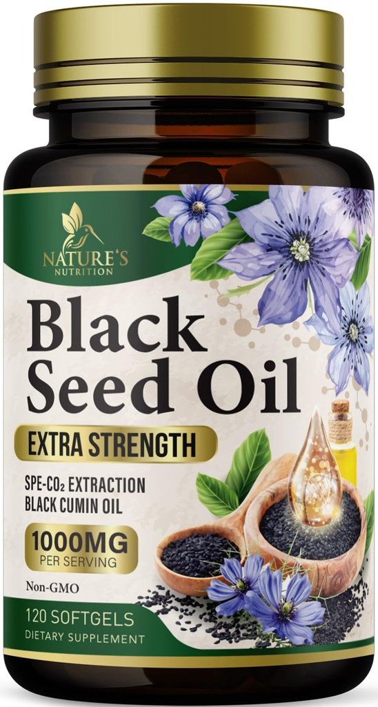 Black Cumin Seed Oil Capsules 1000mg per Serving - Premium Nigella Sativa Blackseed, Pure Natural Black Seed Oil & Antioxidant for Skin & Immune Support - Bottled in USA Supplement - 120 Softgels