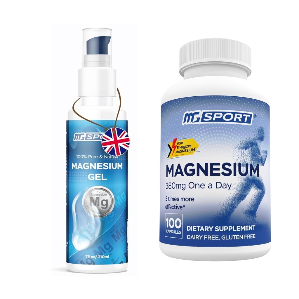 High Absorption Magnesium Supplement (100 Count) and Gel for Leg Cramps and Sore Muscles