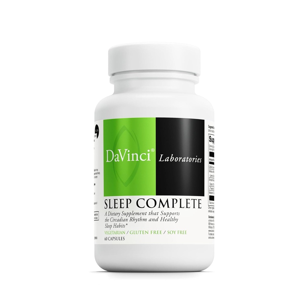 DAVINCI Labs Sleep Complete - Dietary Supplement to Support Healthy Sleeping Habits, Relaxation and Sleep* - with Melatonin, Lemon, Ashwagandha and L-Theanine - Gluten-Free - 60 Vegetarian Capsules