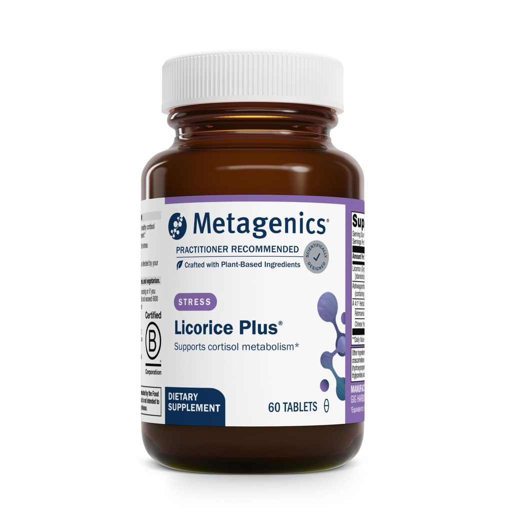 Metagenics Licorice Plus - Cortisol & Stress Support Supplement with Licorice Root, Ashwagandha, Rehmannia & Chinese Yam - Non-GMO, Gluten-Free, Vegetarian - GMP Certified Facility - 60 Tablets