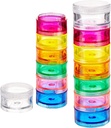 Deke Home - Stackable Pill Organizer (2 Pack), 7 Day Weekly Pill Box Tower with Twist Lock Compartments, BPA-Free, Travel Medicine Holder & Vitamin Dispenser, Compact & Portable Case, Rainbow Colored