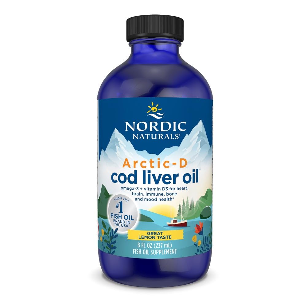 Nordic Naturals Arctic-D Cod Liver Oil, Lemon - 8 oz - 1060 mg Total Omega-3s + 1000 IU Vitamin D3 - EPA & DHA - Heart, Brain, Bone, Immune & Mood Support - Non-GMO - 48 Servings